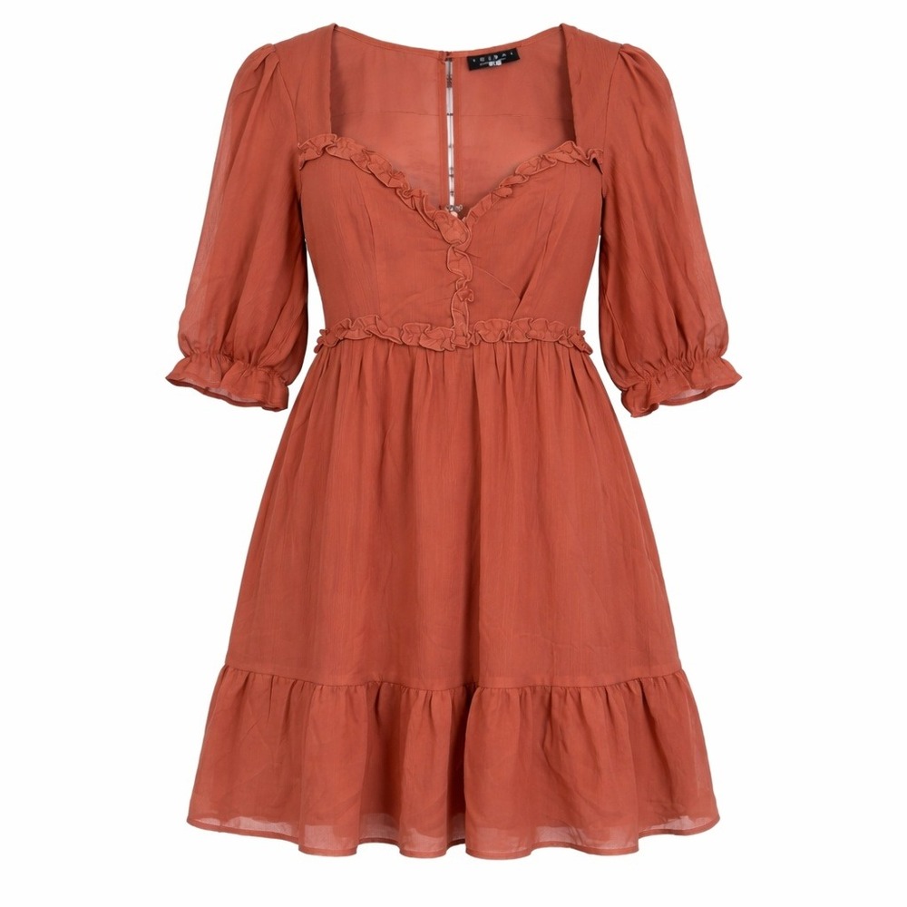 Trixxi Dress Size XL Orange Puff Sleeve Tiered Skirt Cottagecore Boho Peasant